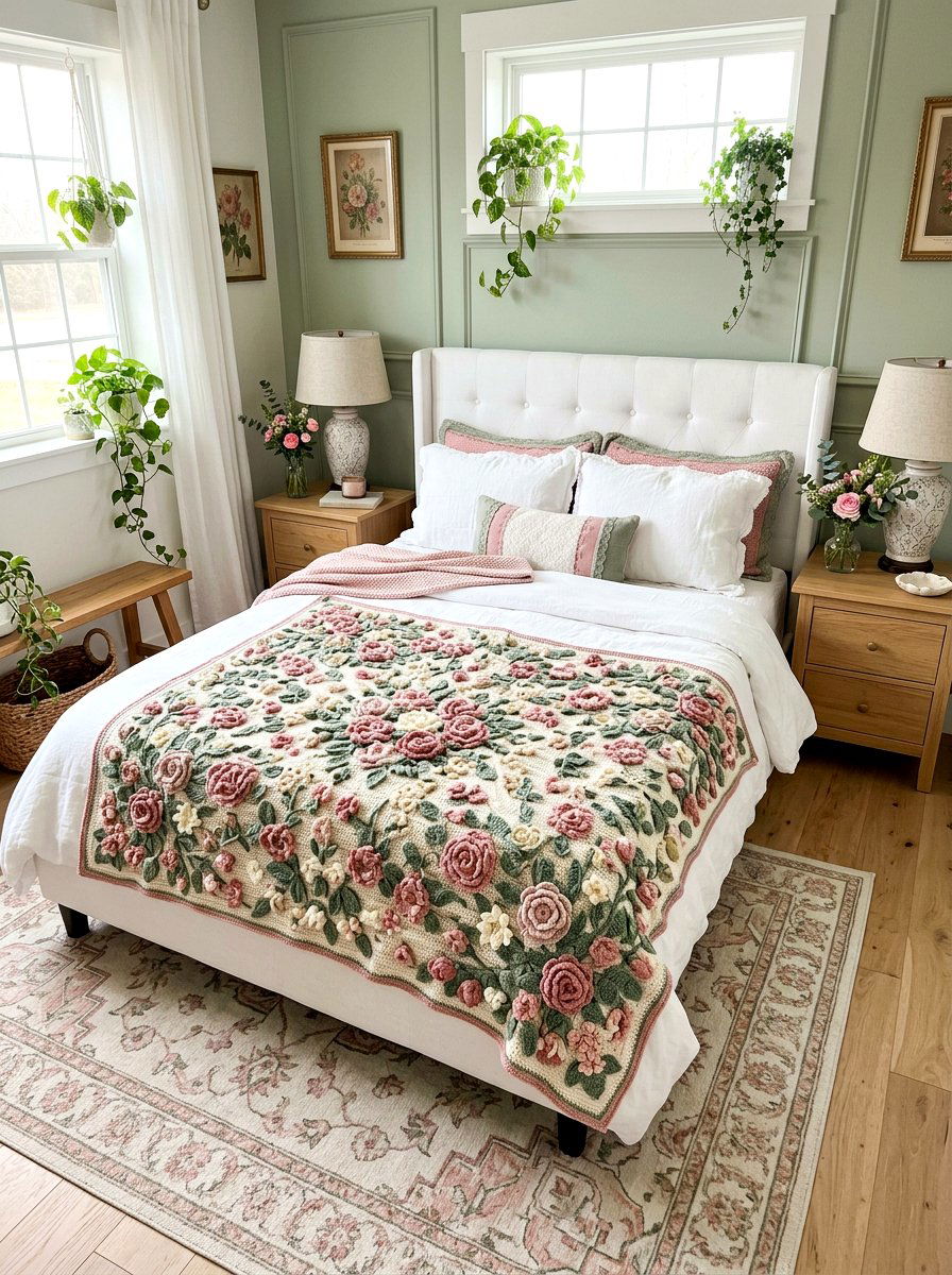 Floral Motif Crochet Blanket - 25 Spring Crochet Throw Ideas