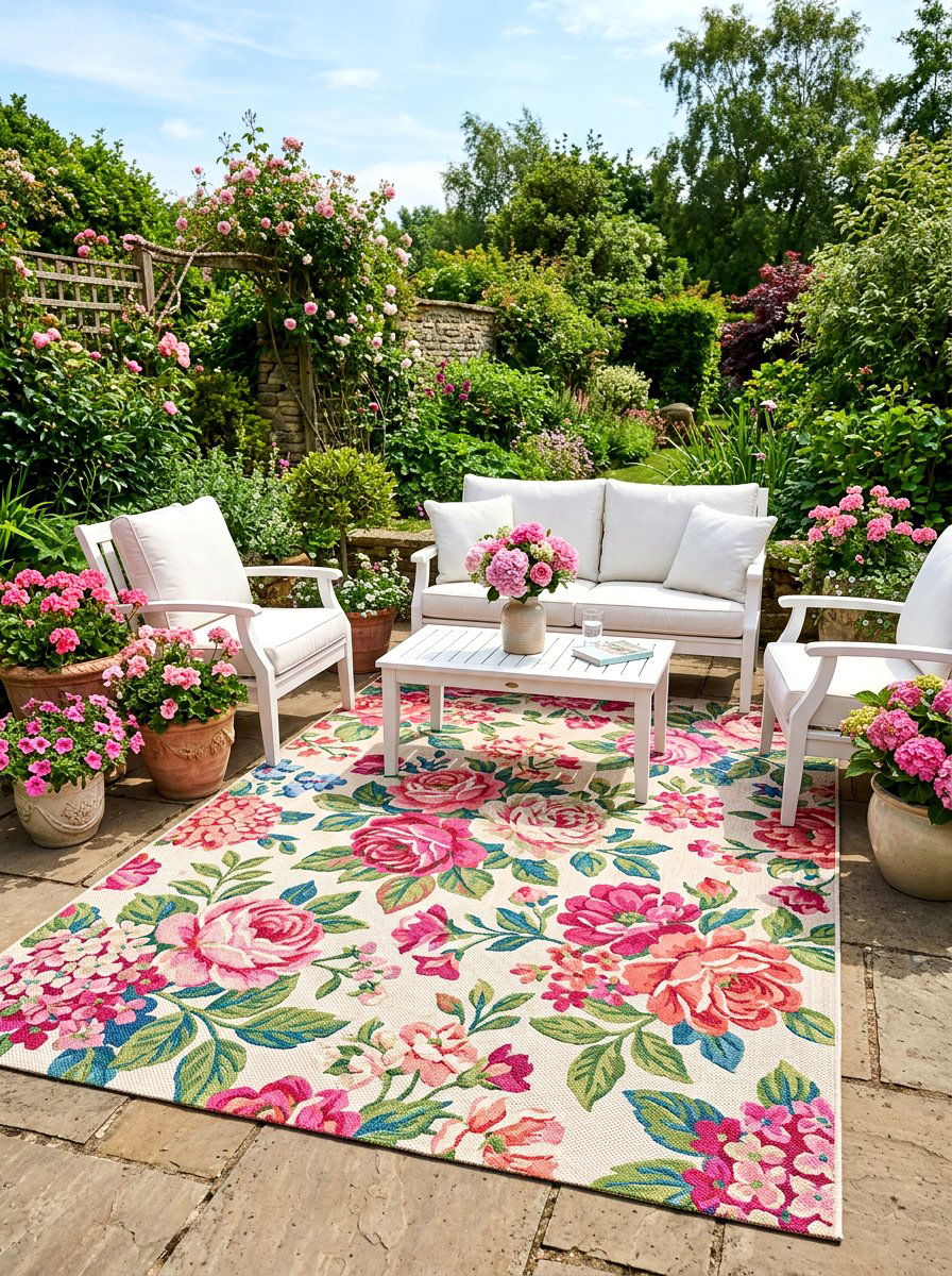 Floral Outdoor Rug - 25 Spring Front Porch Decor Ideas
