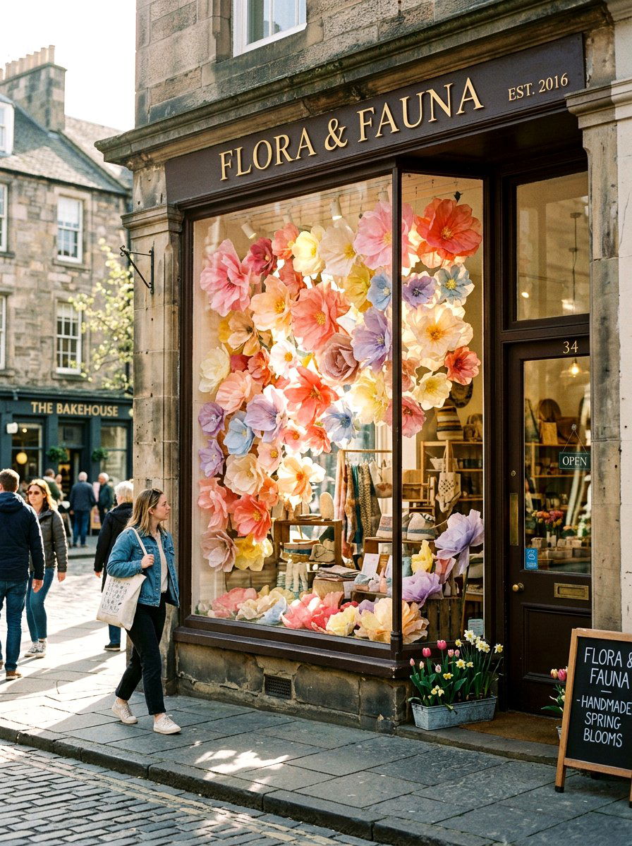Floral Paper Window Display - 25 Spring Tissue Paper Decor Ideas