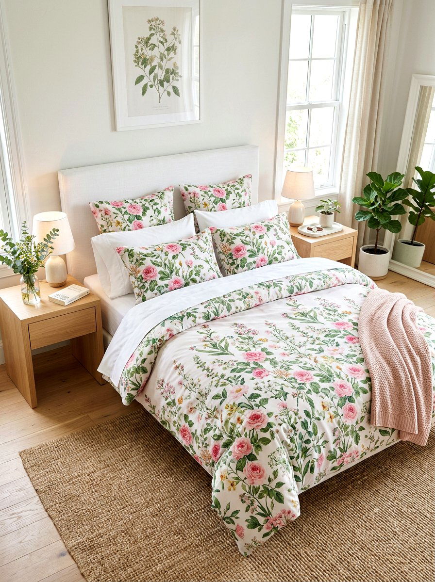 Floral Pattern Bedding - 25 Spring Cottage Decor Ideas