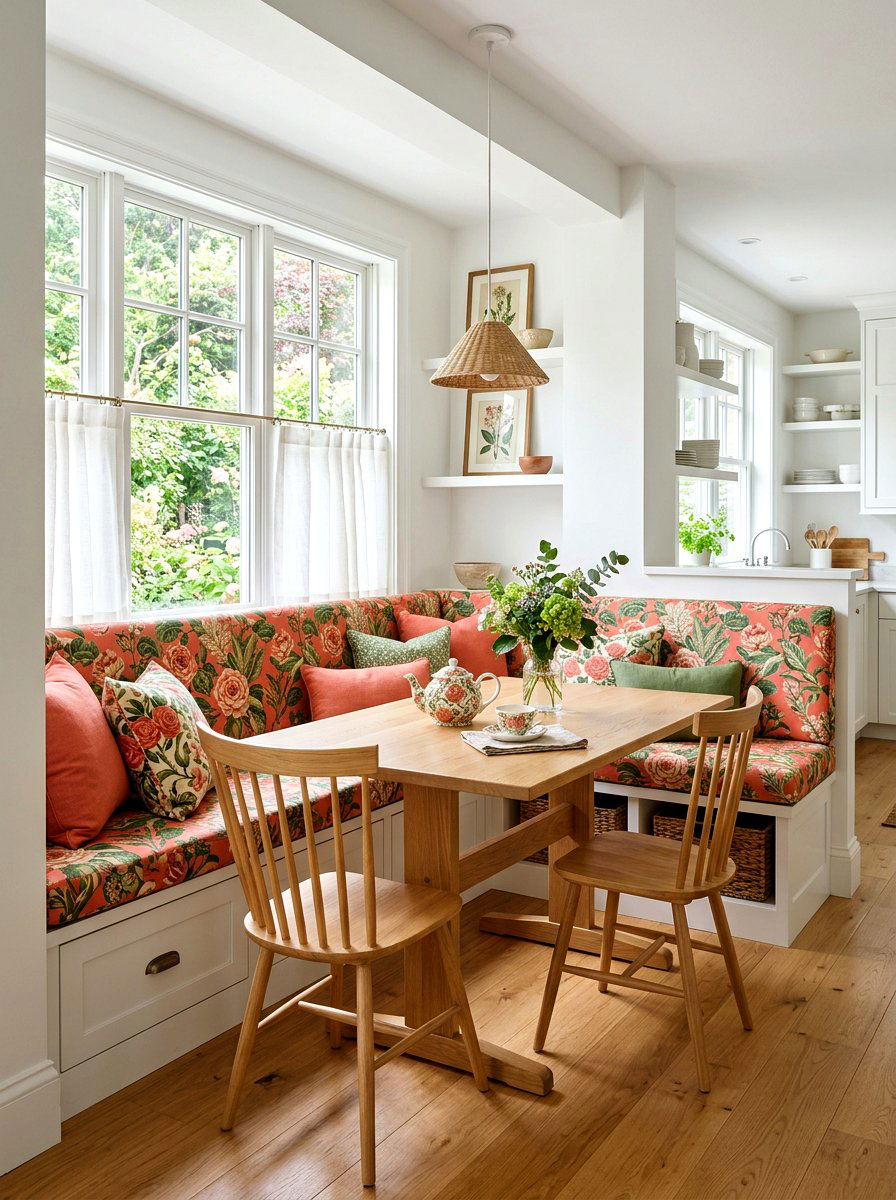 Floral Pattern Dining Nook - 25 Spring Breakfast Nook Decor Ideas