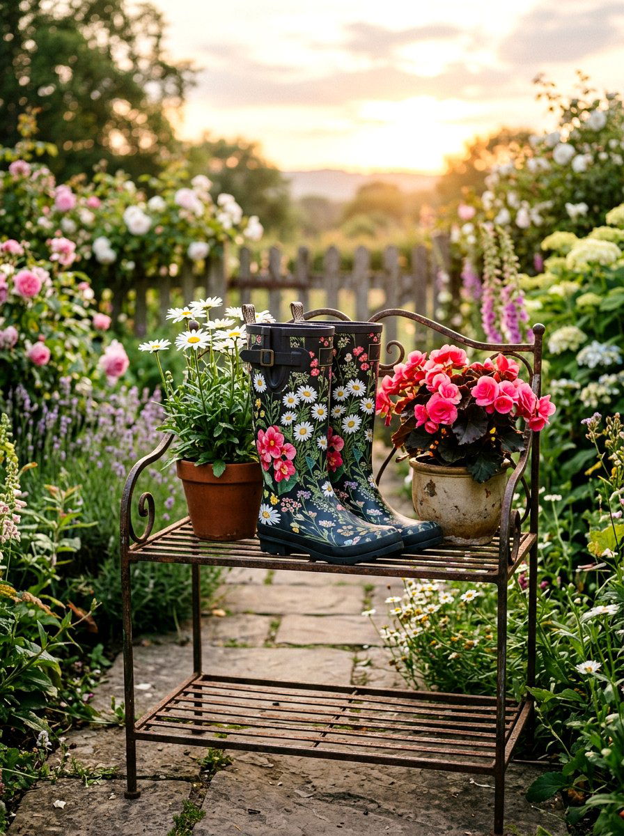 Floral Pattern Rain Boot - 25 Spring Rain Boot Planter Ideas