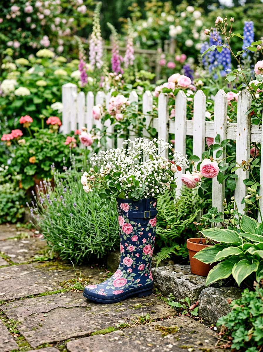 Floral Pattern Rubber Boot - 25 Spring Rubber Boot Planter Ideas