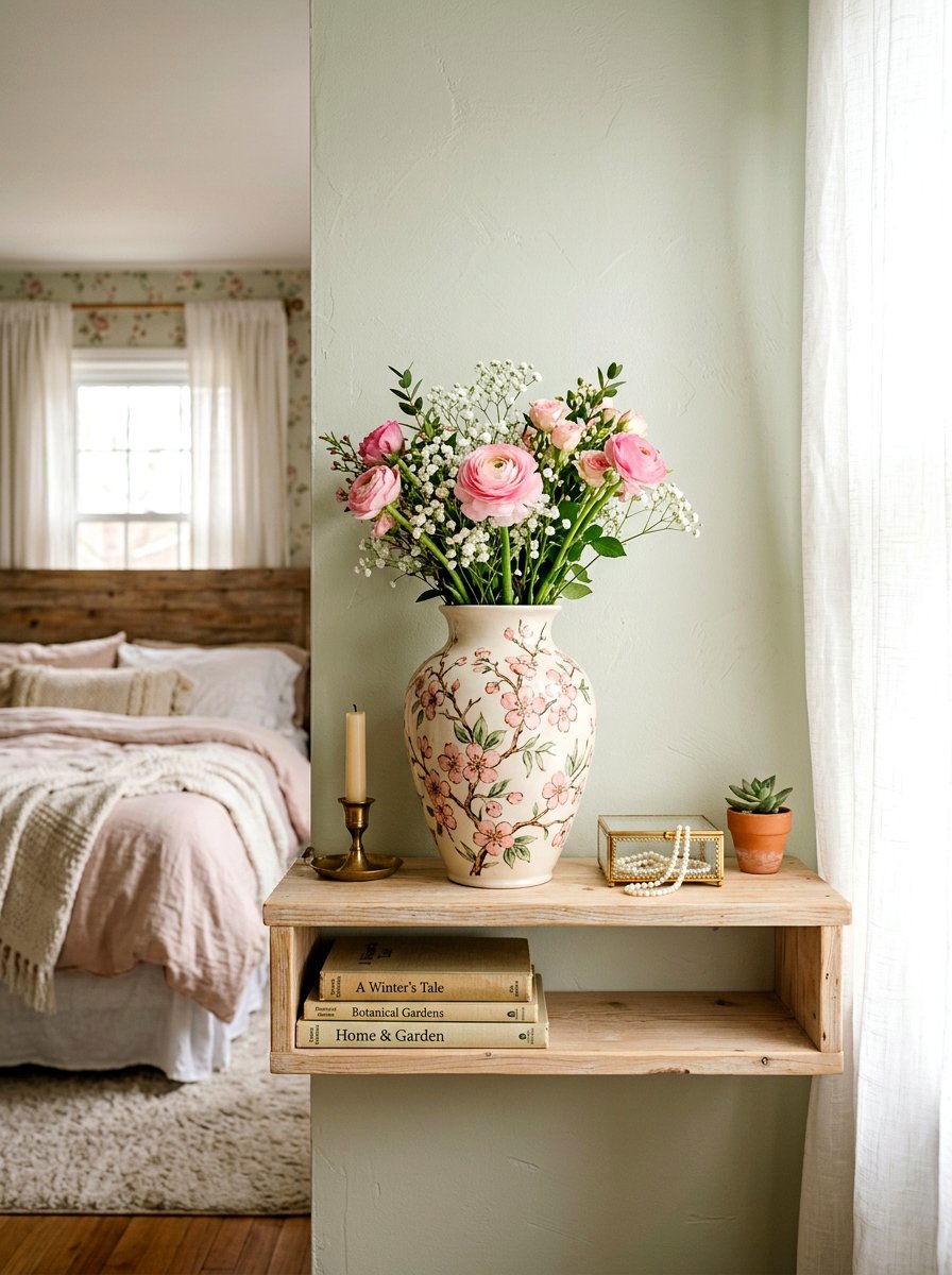 Floral Pattern Vase - 25 Spring Bedroom Shelf Ideas