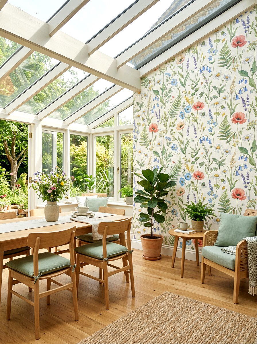 Floral Pattern Wallpaper - 25 Spring Conservatory Decor Ideas
