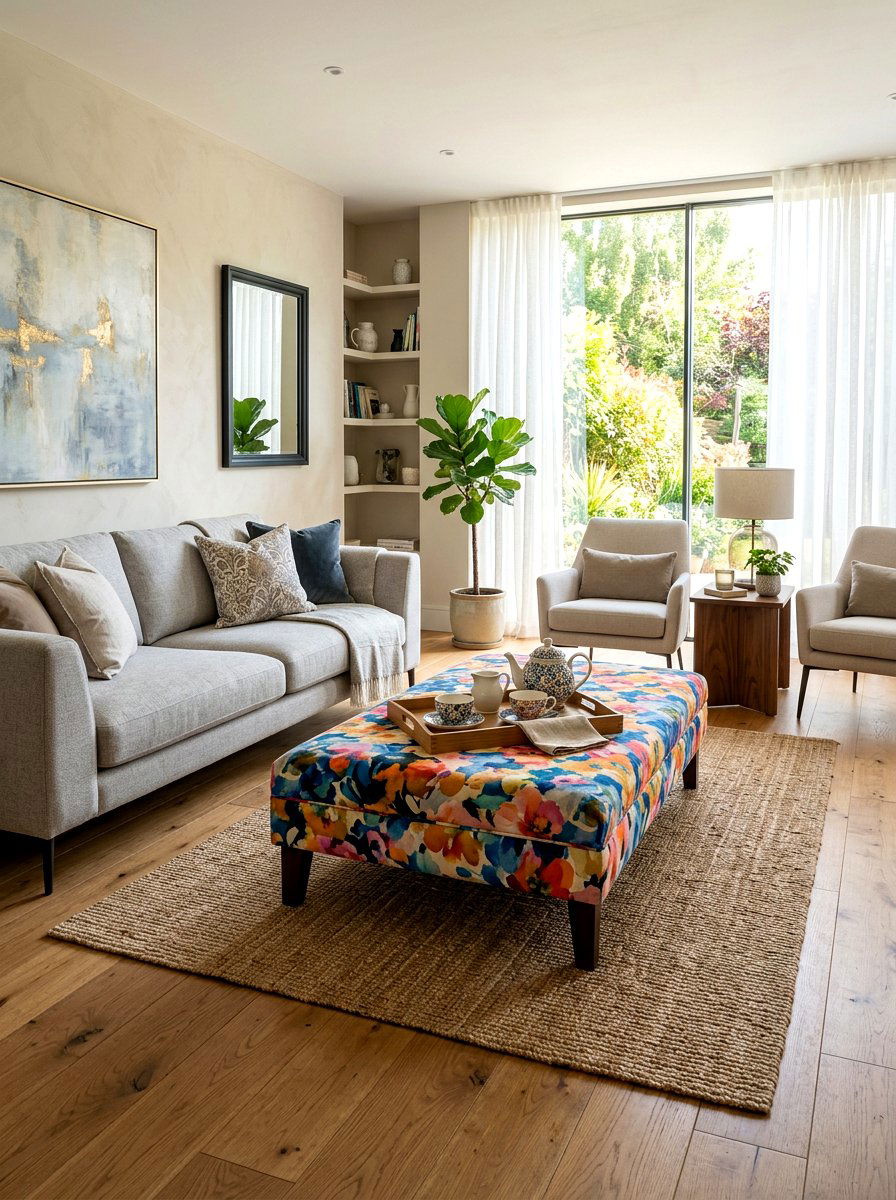 Floral Patterned Ottoman - 25 Spring Abstract Floral Decor Ideas