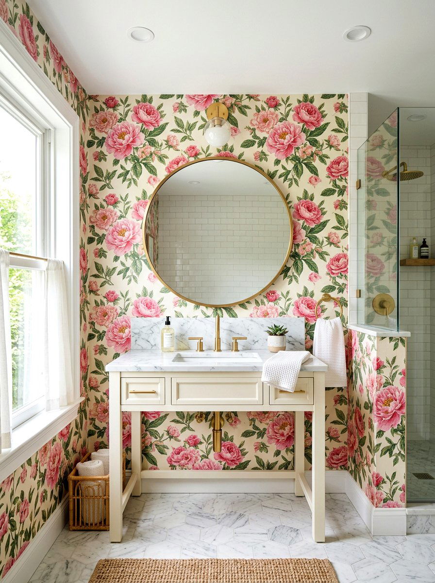 Floral Peel And Stick Wallpaper - 25 Spring Bathroom Decor Ideas