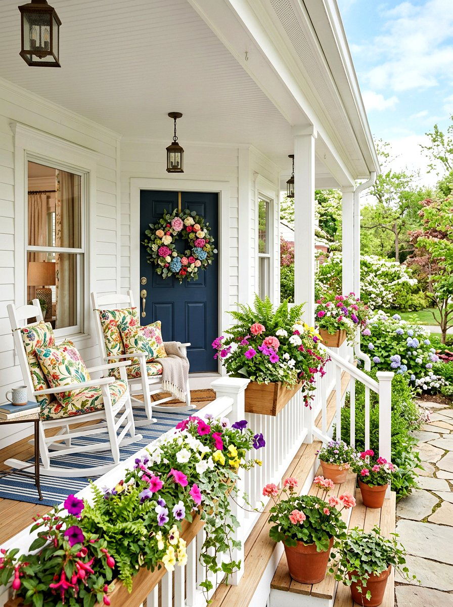 Floral Porch Decor - 25 Spring Porch Rocking Chair Decor Ideas