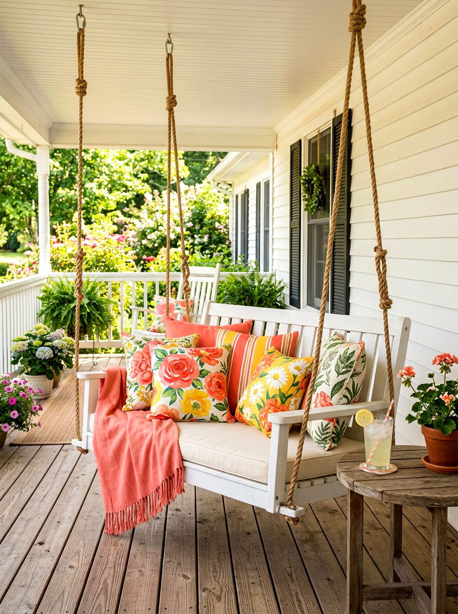 Floral Porch Pillows - 25 Front Porch Spring Decor Ideas