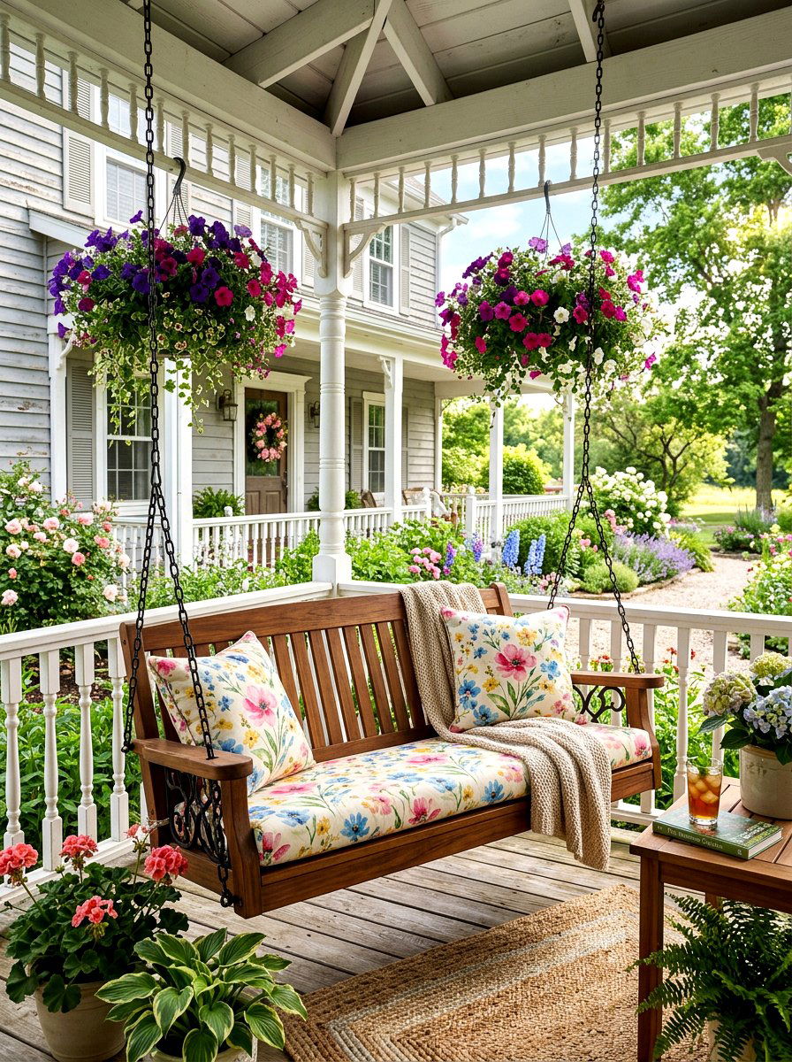 Floral Porch Swing - 25 Spring Boutique Decor Ideas