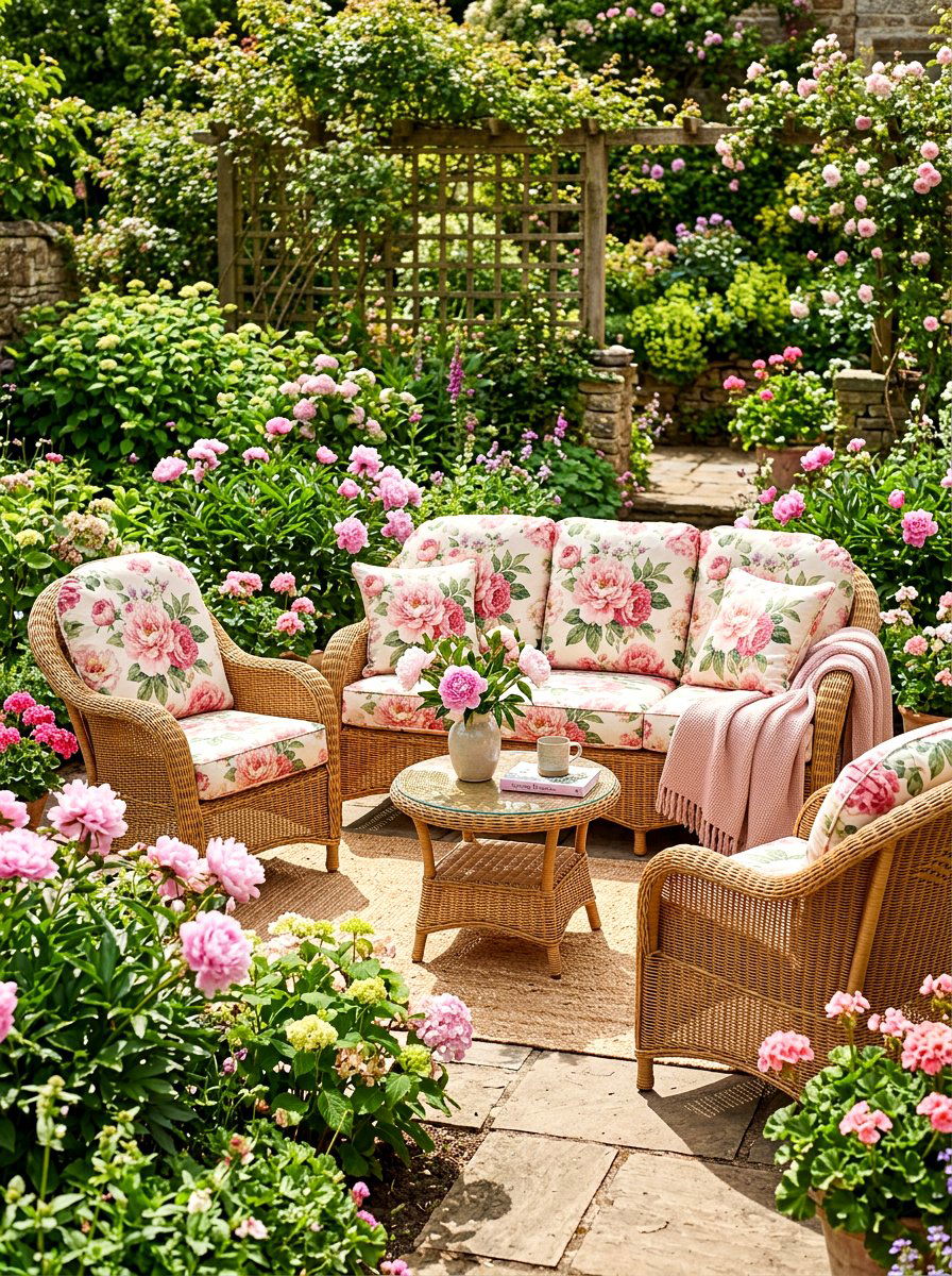 Floral Print Cushion Decor - 25 Spring Backyard Seating Decor Ideas