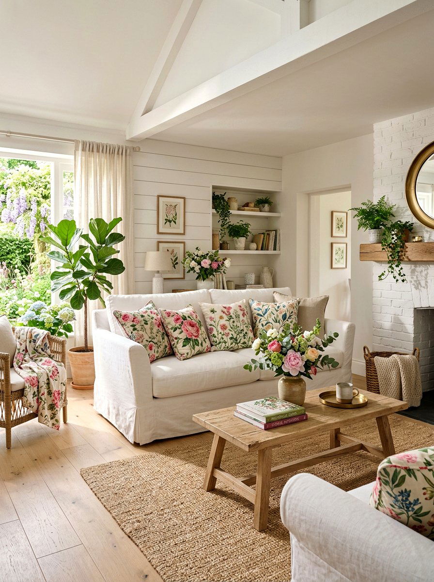 Floral Print Living Room - 25 Spring Accent Pillow Ideas