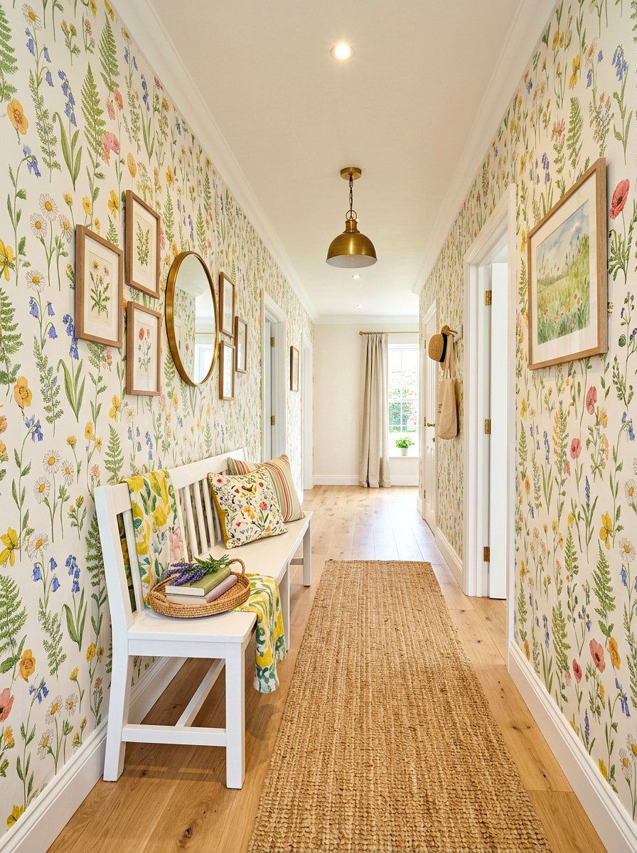 Floral Removable Wallpaper - 25 Spring Hallway Decor Ideas