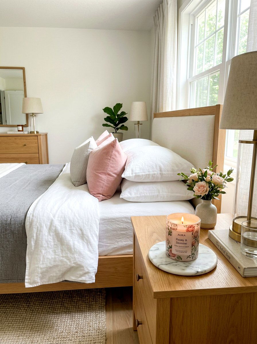 Floral Scented Candle - 25 Spring Nightstand Decor Ideas