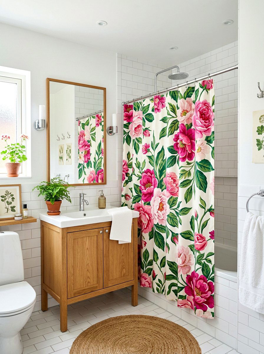 Floral Shower Curtain - 25 Spring Botanical Print Decor Ideas