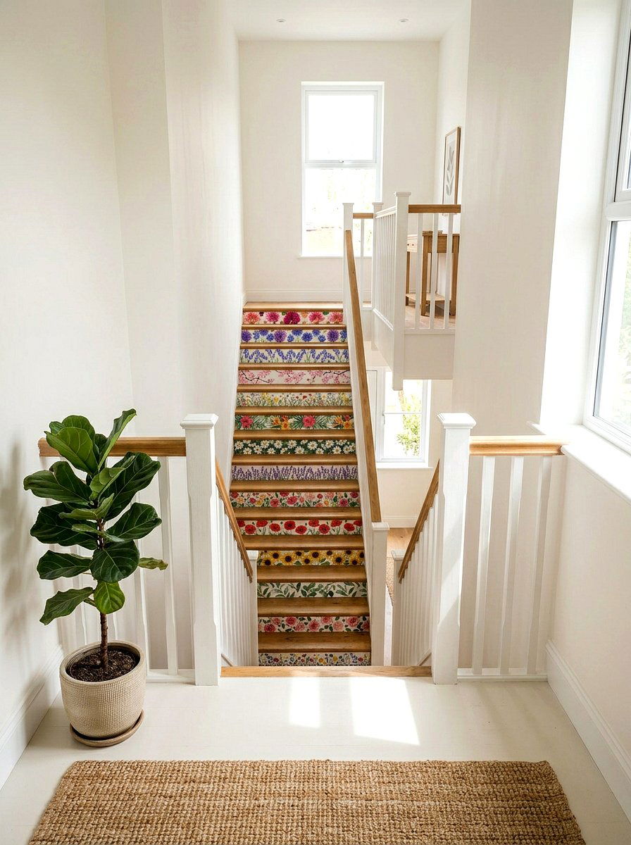 Floral Staircase Riser Stickers - 25 Spring Floral Print Decor Ideas