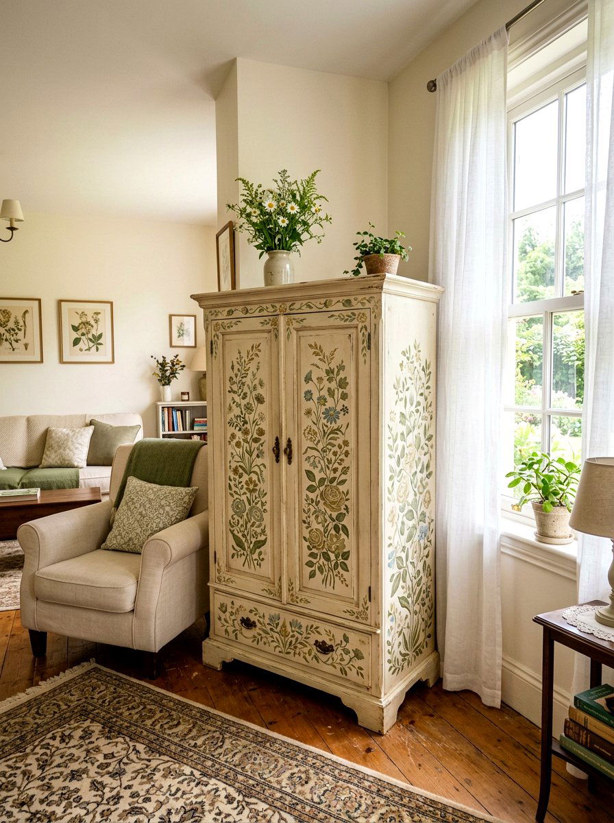 Floral Stenciled Cabinet - 25 Spring Painted Furniture Ideas
