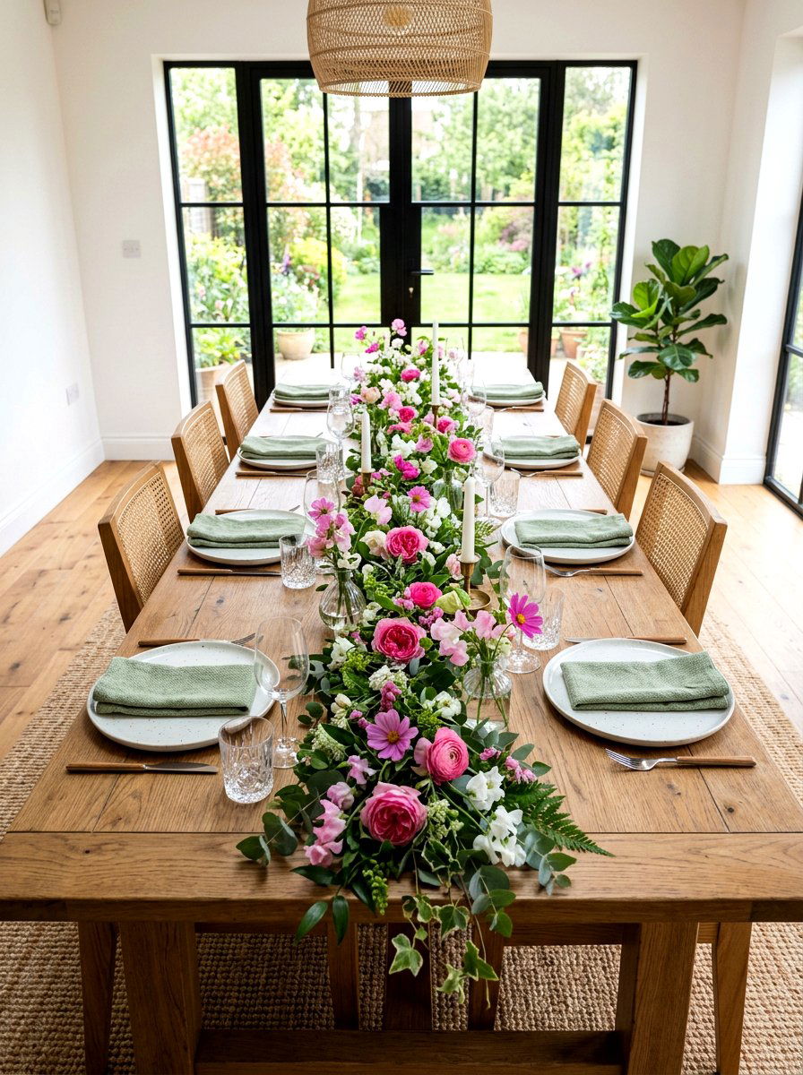 Floral Table Runner - 25 Spring Tea Party Table Ideas