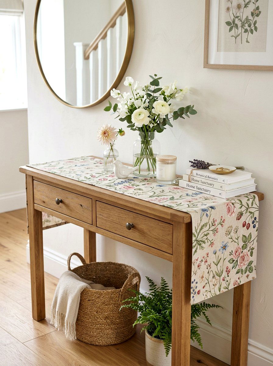 Floral Table Runner - 25 Spring Console Table Decor Ideas