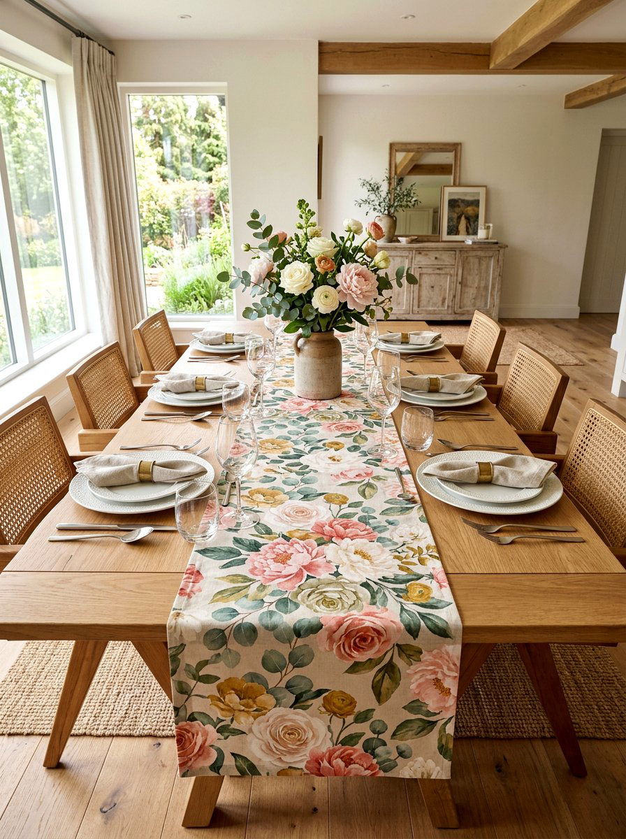 Floral Table Runner - 25 Spring Floral Print Decor Ideas