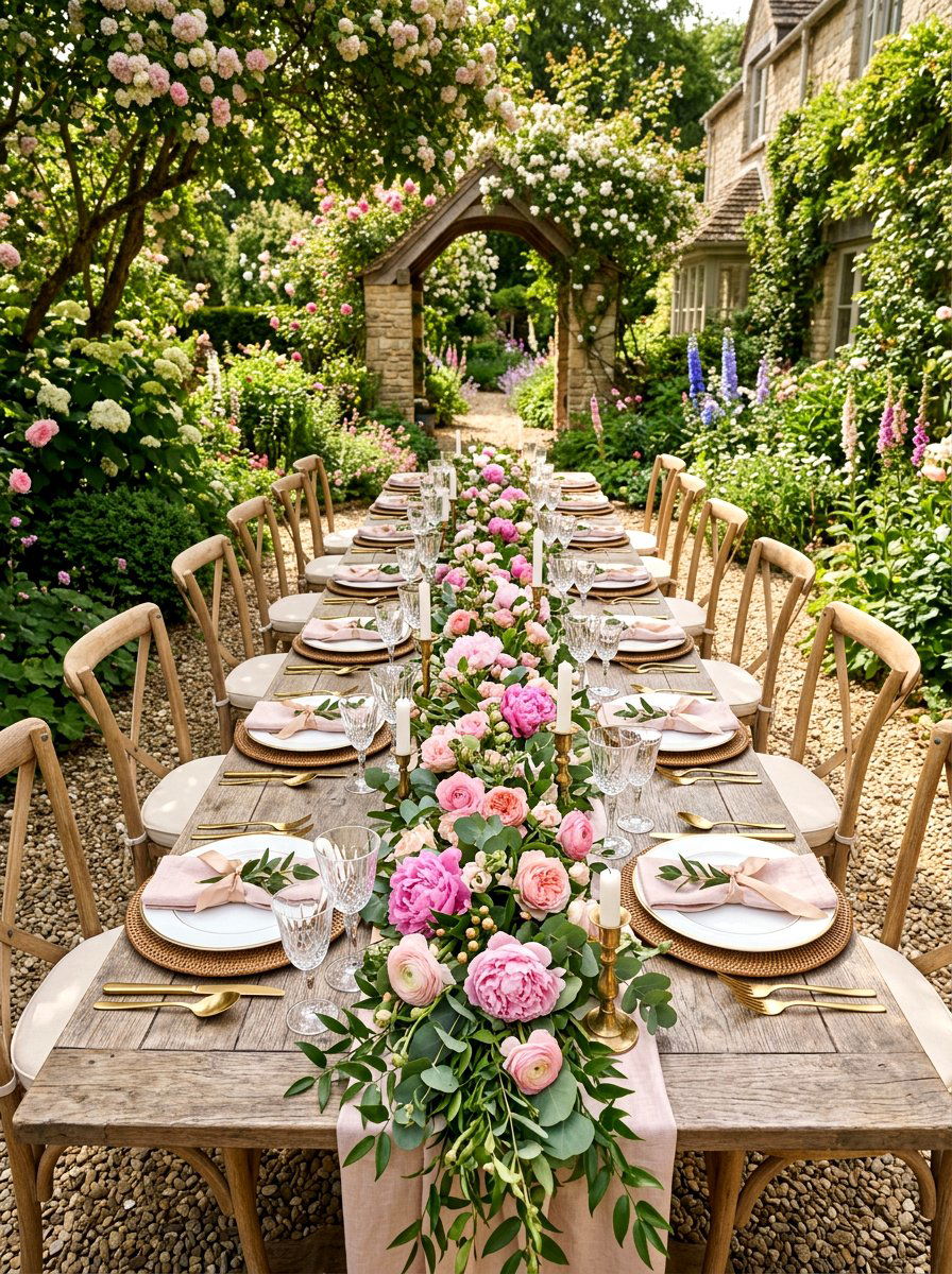 Floral Table Runner - 25 Spring Garden Party Decor Ideas