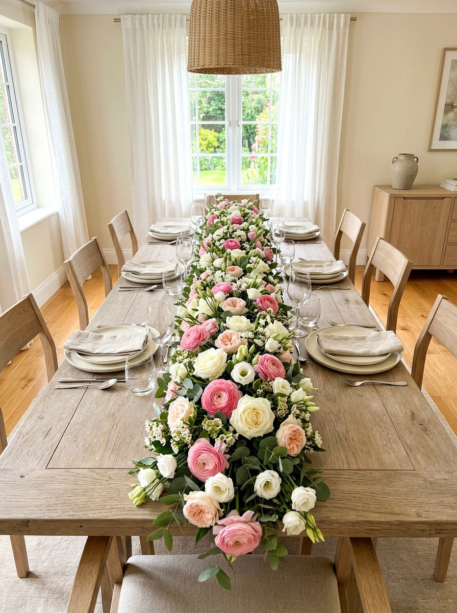 Floral Table Runner - 25 Spring Luncheon Decor Ideas