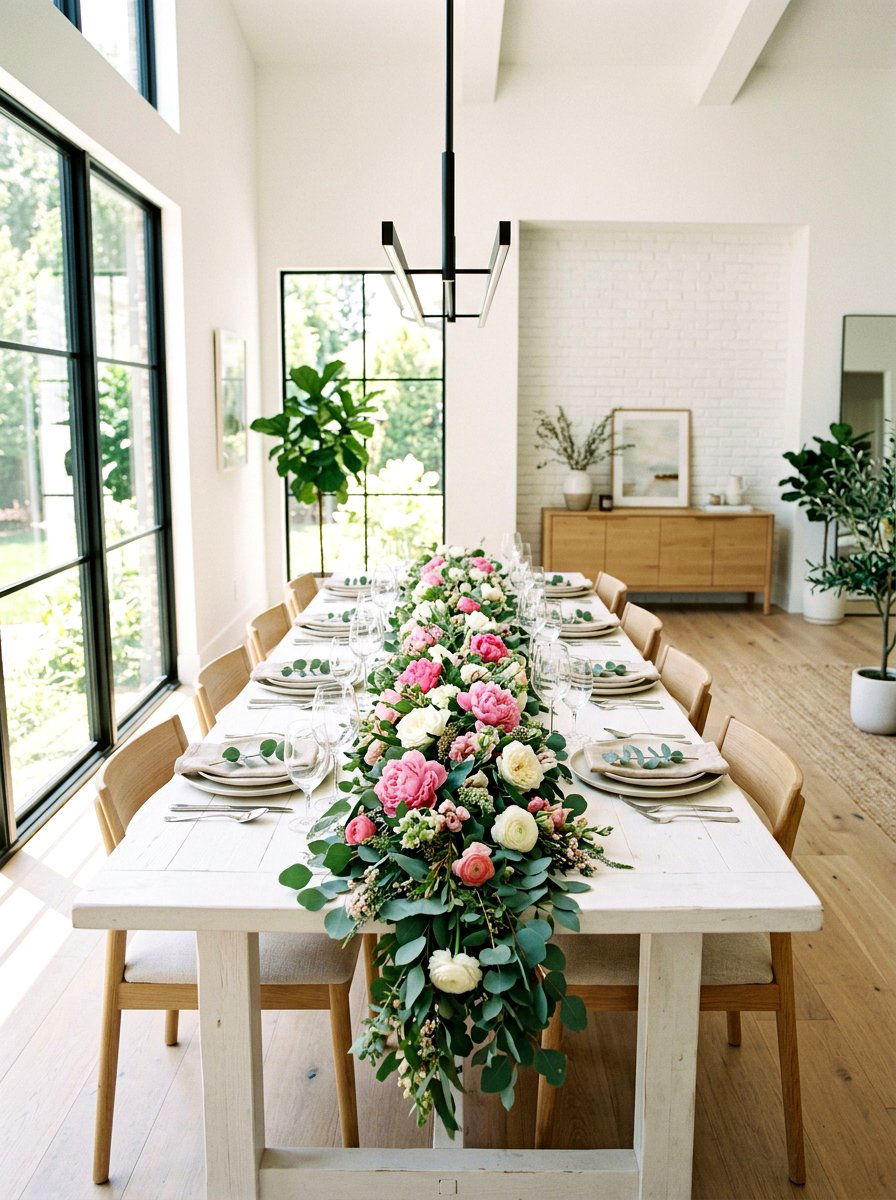 Floral Table Runner - 25 Spring Party Decor Ideas
