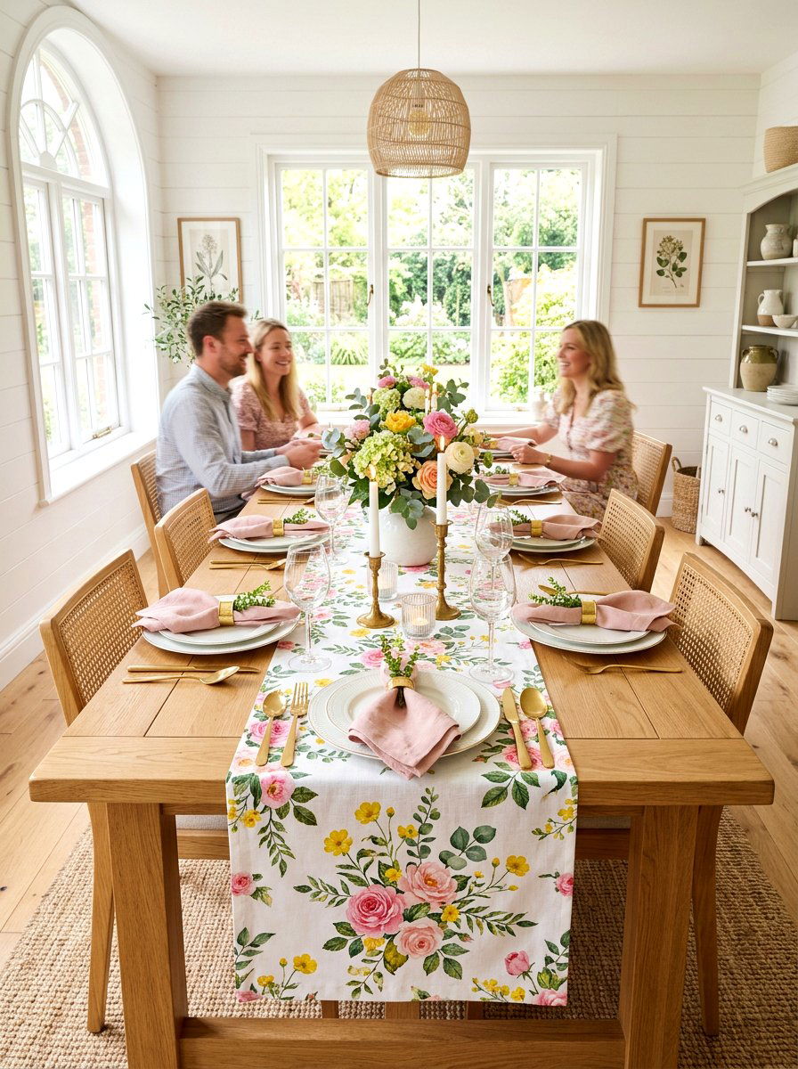 Floral Table Runner - 25 Spring Table Runner Ideas