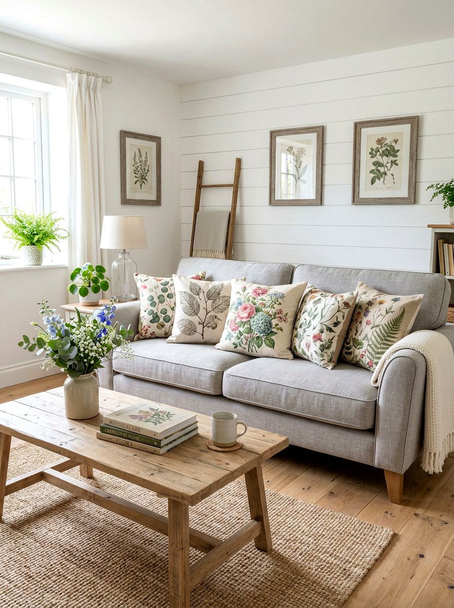 Floral Throw Pillow - 25 Spring Living Room Decor Ideas