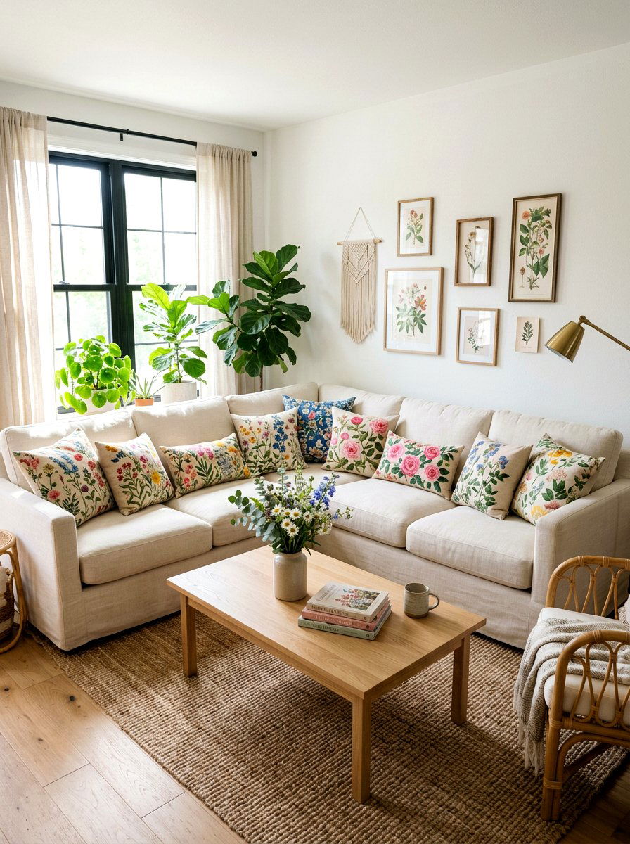 Floral Throw Pillows - 25 Spring Sitting Room Decor Ideas