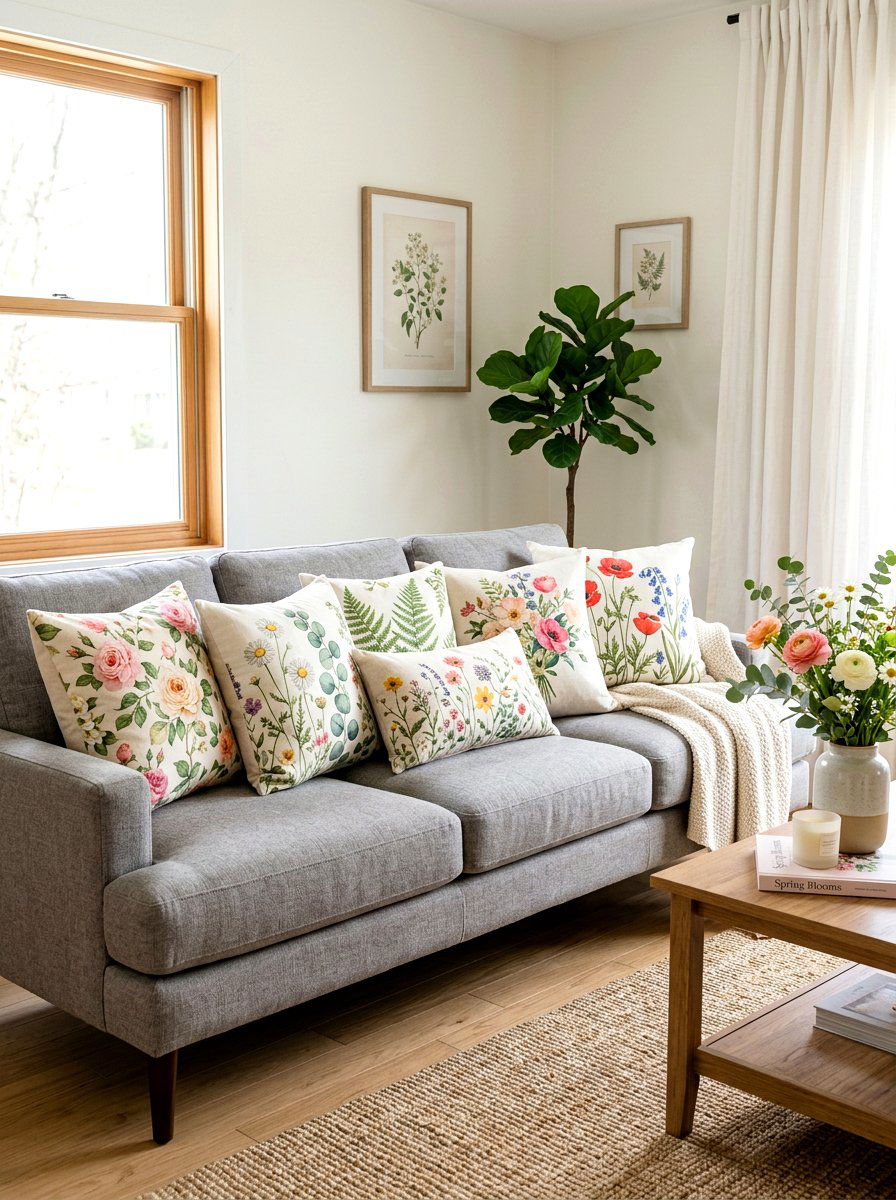 Floral Throw Pillows - 25 Spring Enclosed Porch Decor Ideas