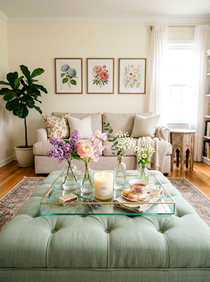 Floral Tray Decor - 25 Spring Ottoman Tray Ideas