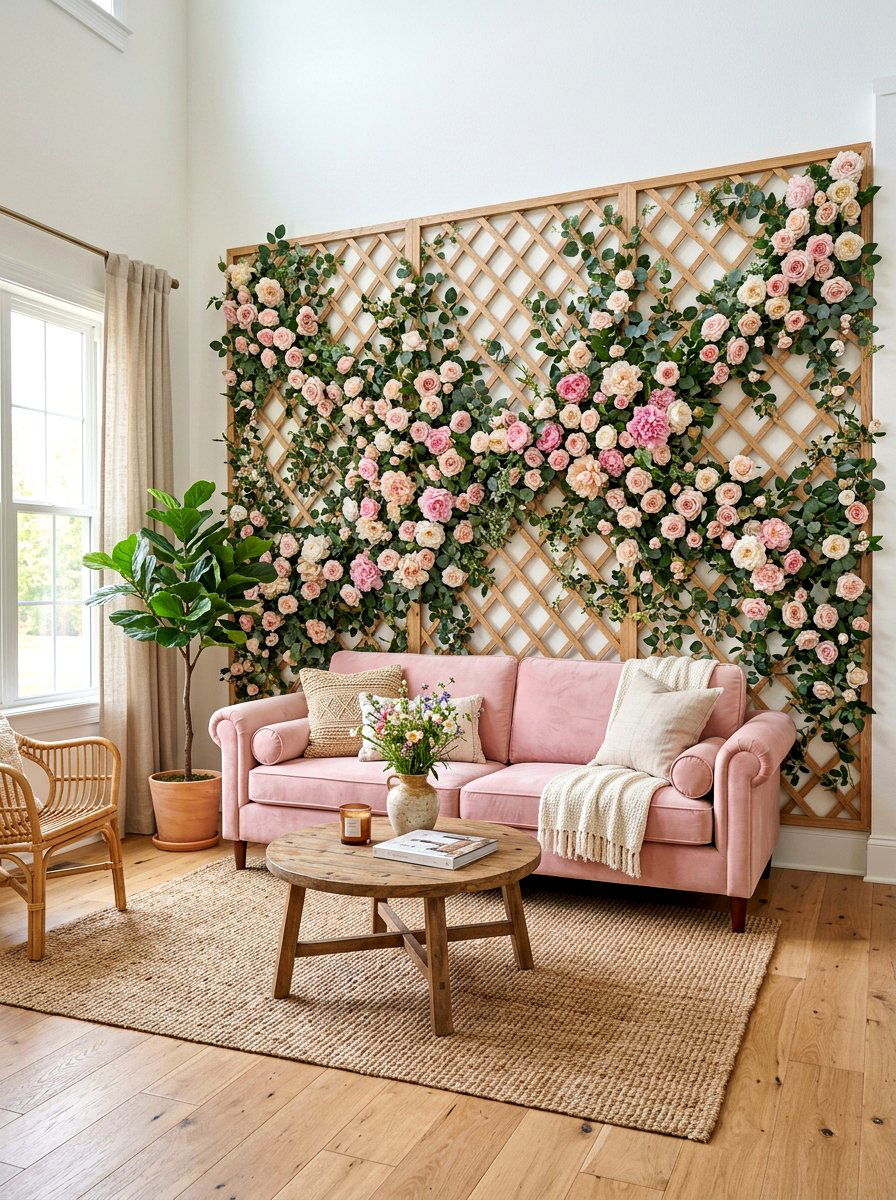 Floral Trellis Accent Wall - 25 Spring Lattice Wall Decor Ideas