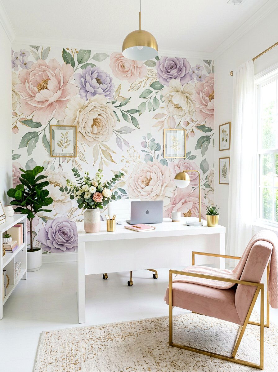 Floral Wallpaper - 25 Spring Home Office Decor Ideas