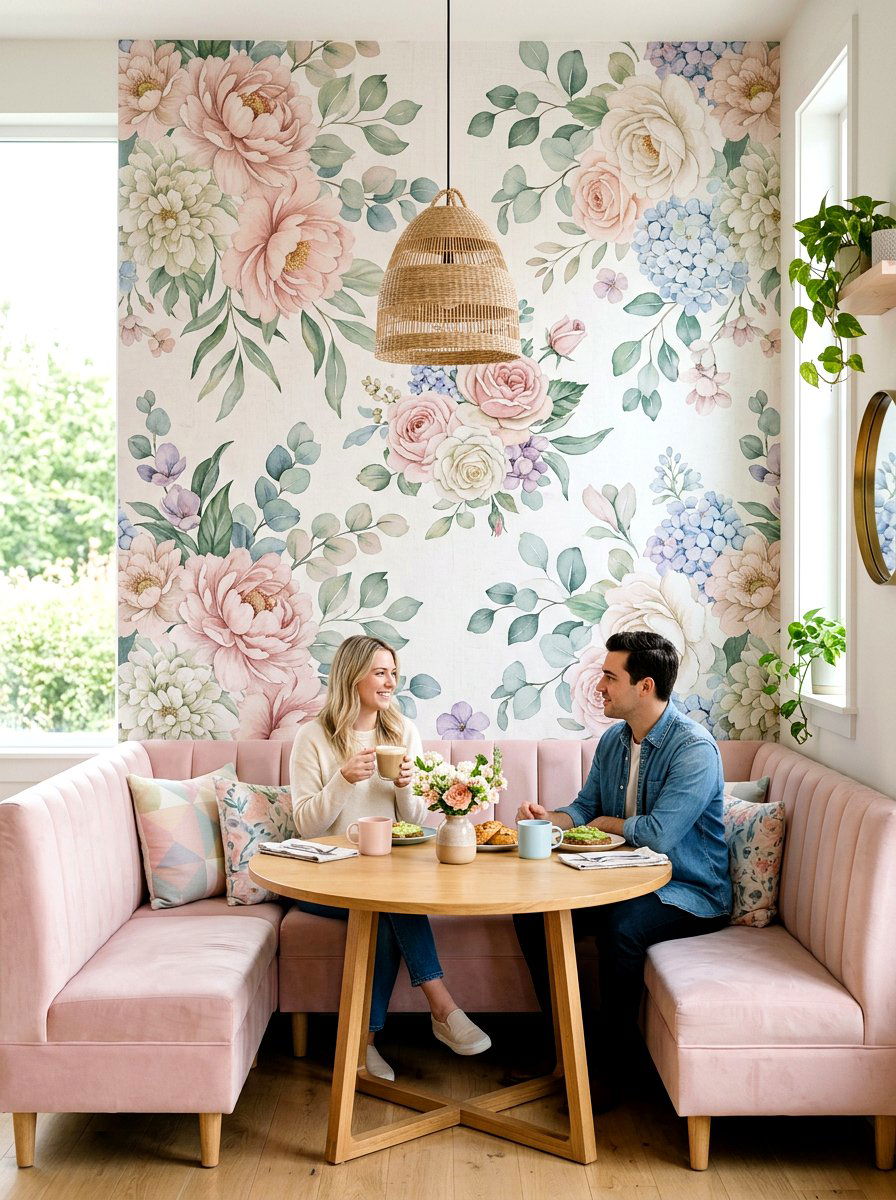 Floral Wallpaper Accent - 25 Spring Kitchen Decor Ideas