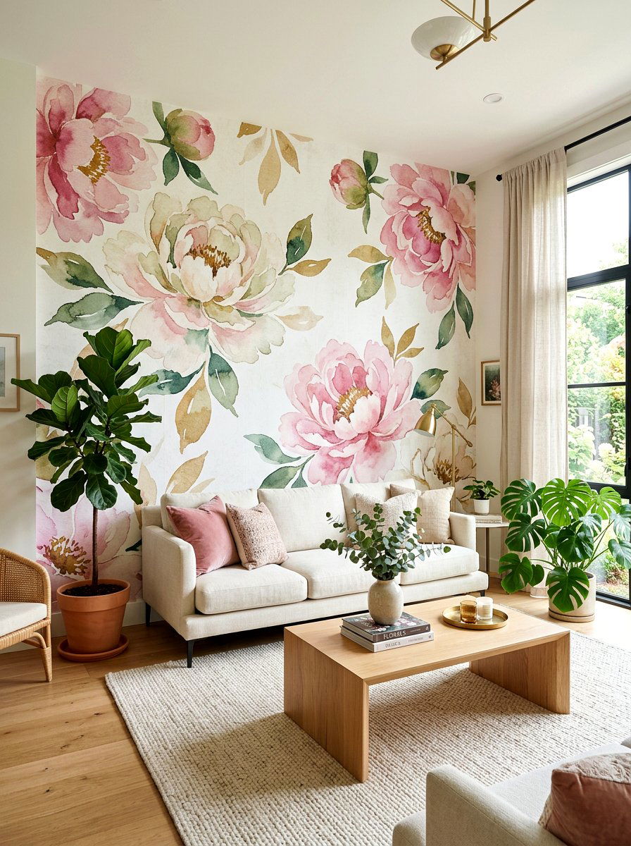 Floral Wallpaper Accent Wall - 25 Spring Floral Print Decor Ideas