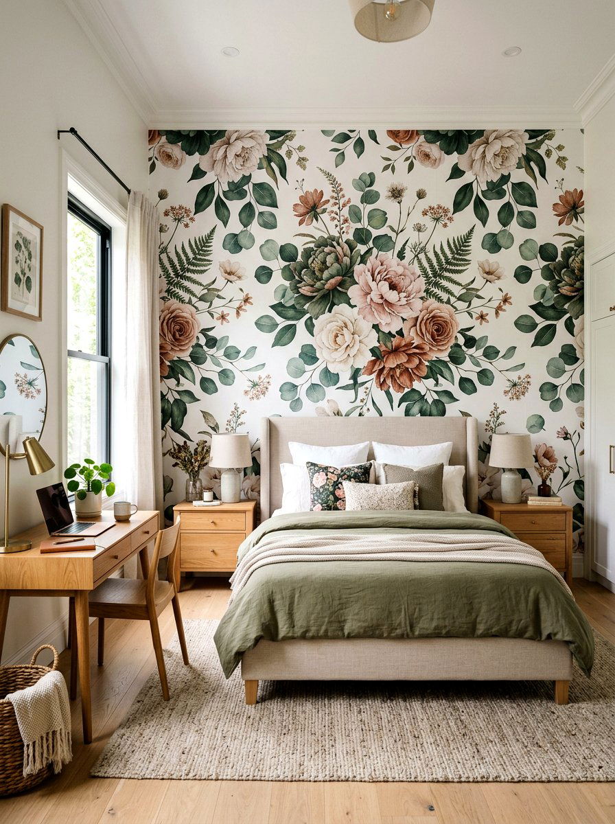 Floral Wallpaper Accent - 25 Spring Boutique Decor Ideas
