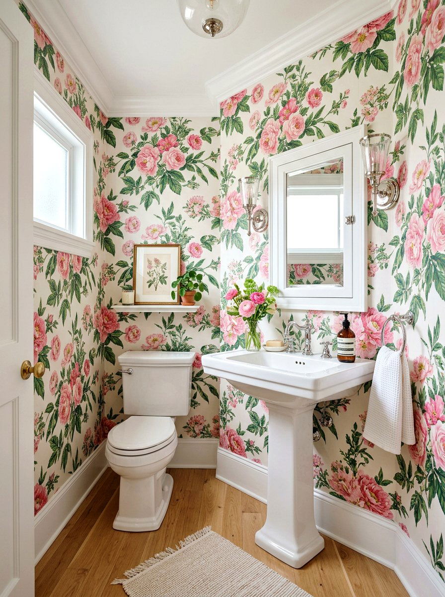 Floral Wallpaper Powder Room - 25 Spring Powder Room Decor Ideas