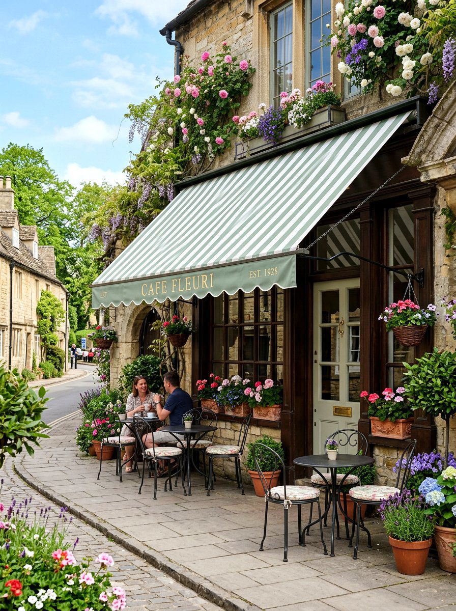 Floral Window Awning - 25 Spring Cafe Decor Ideas