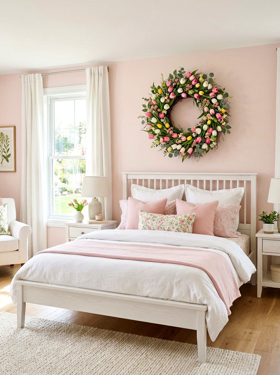 Floral Wreath Decor - 25 Spring Bed Frame Decor Ideas