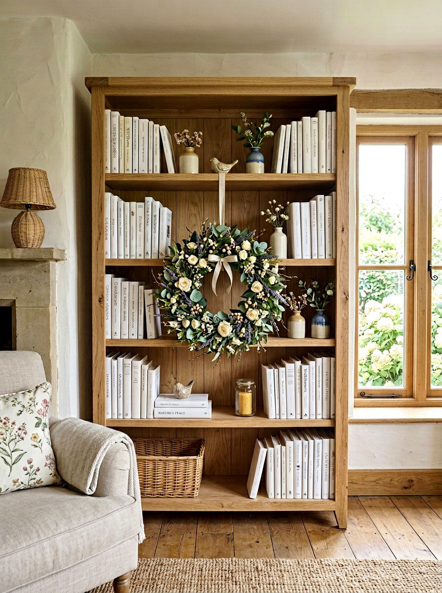 Floral Wreath - 25 Spring Shelf Decor Ideas