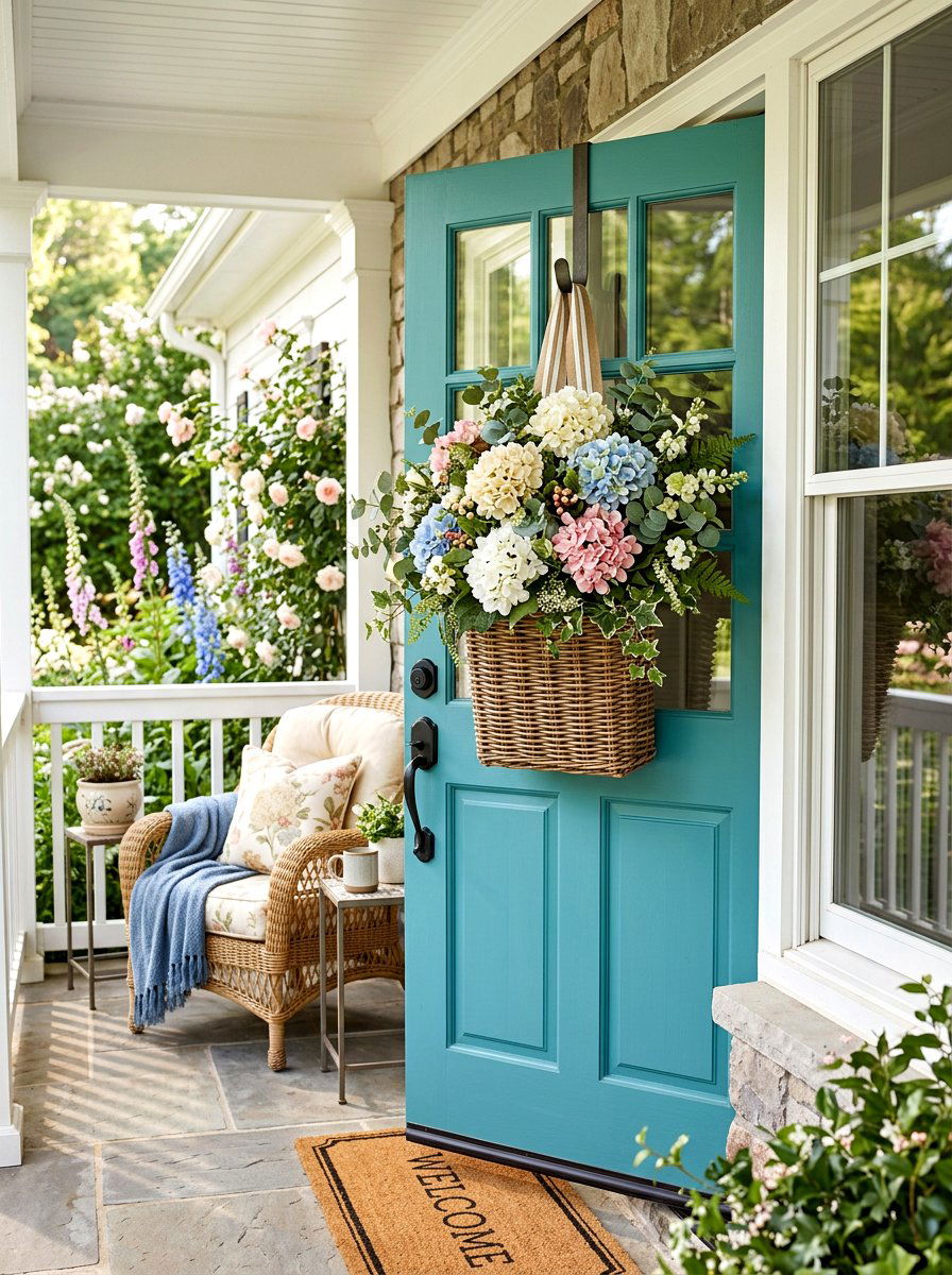 Floral basket front door - 25 Spring Door Hanger Ideas