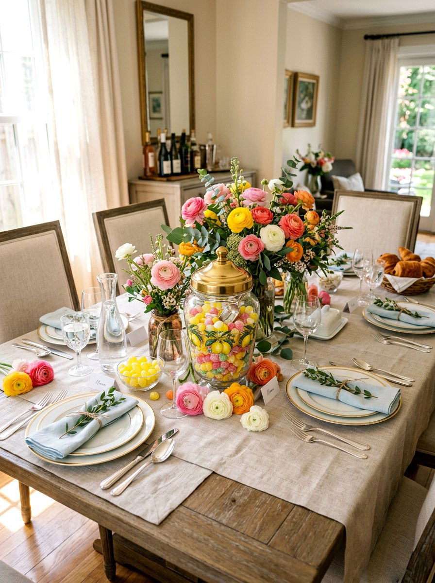 Floral candy jar centerpiece - 25 Spring Candy Jar Ideas