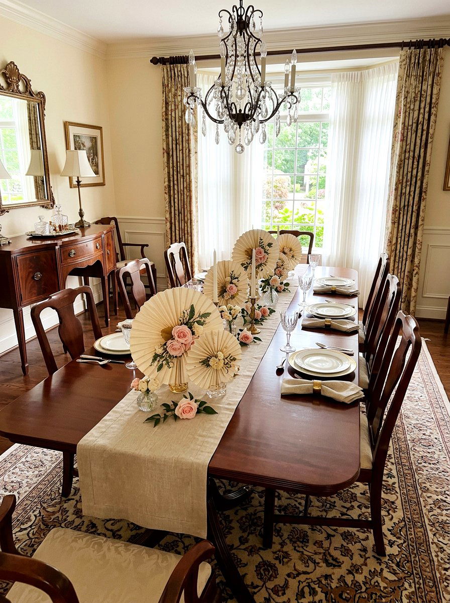 Floral center paper fan - 25 Spring Paper Fan Decor Ideas