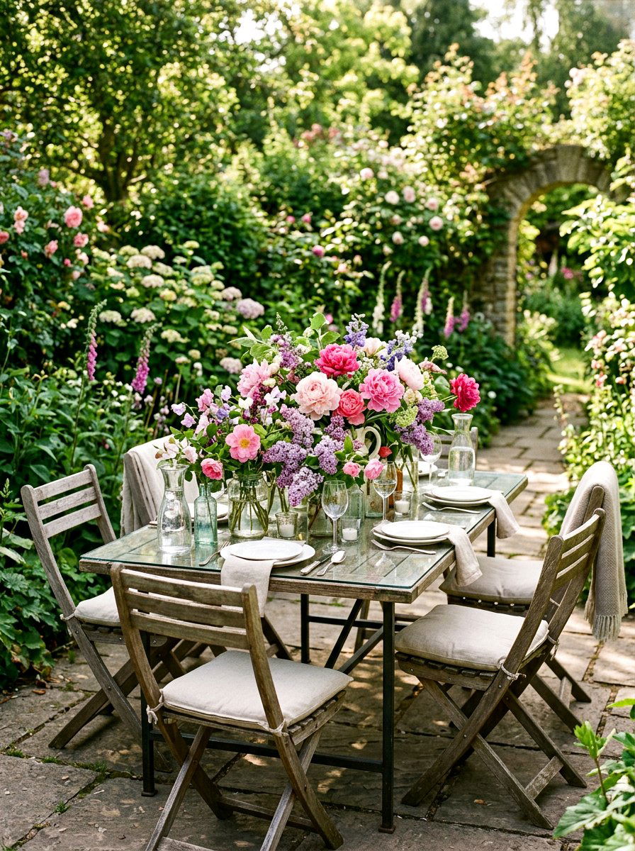 Floral centerpiece outdoor table - 25 Spring Outdoor Dining Table Ideas
