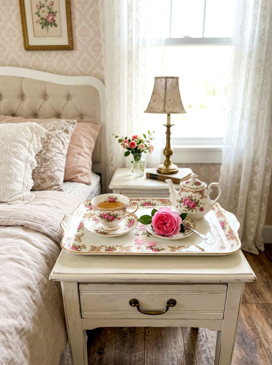 Floral china tray - 25 Spring Vintage Tray Decor Ideas