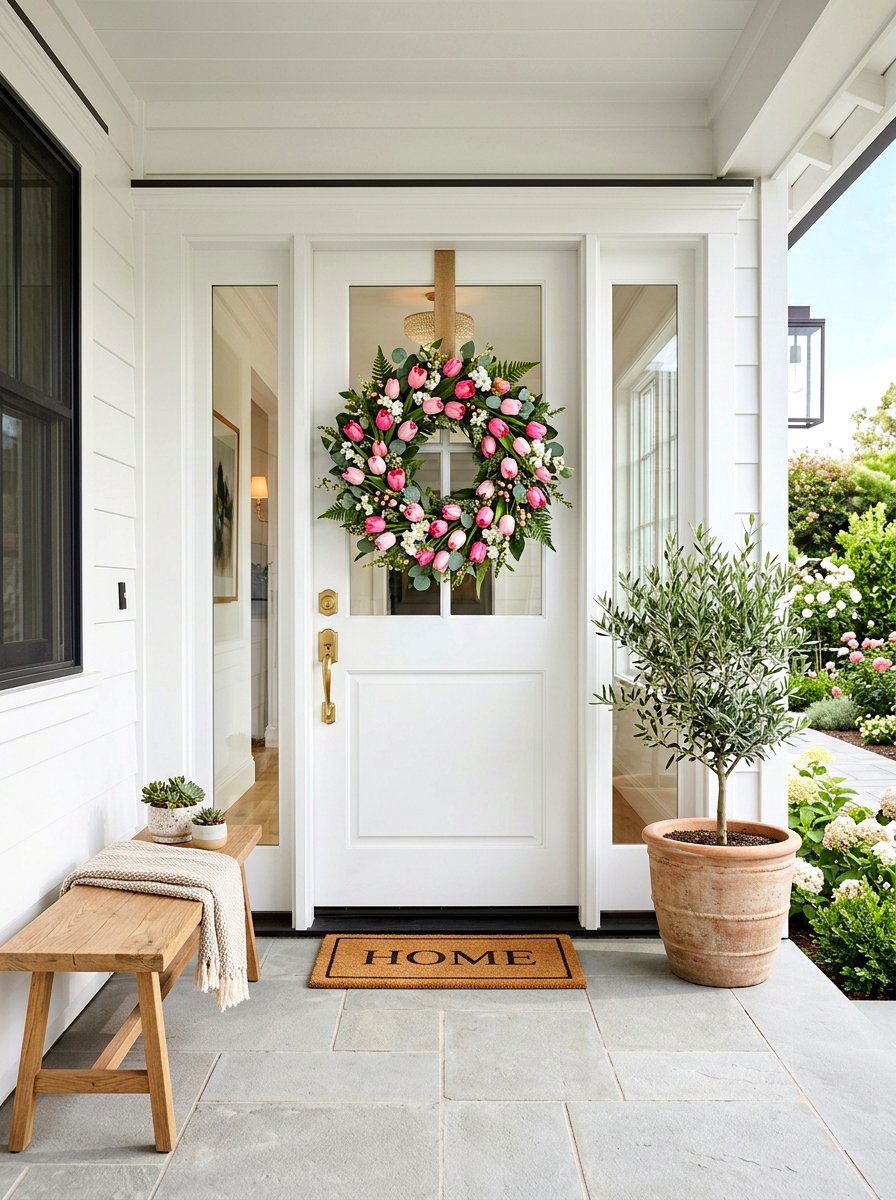 Floral door wreath - 25 Spring Budget Decor Ideas