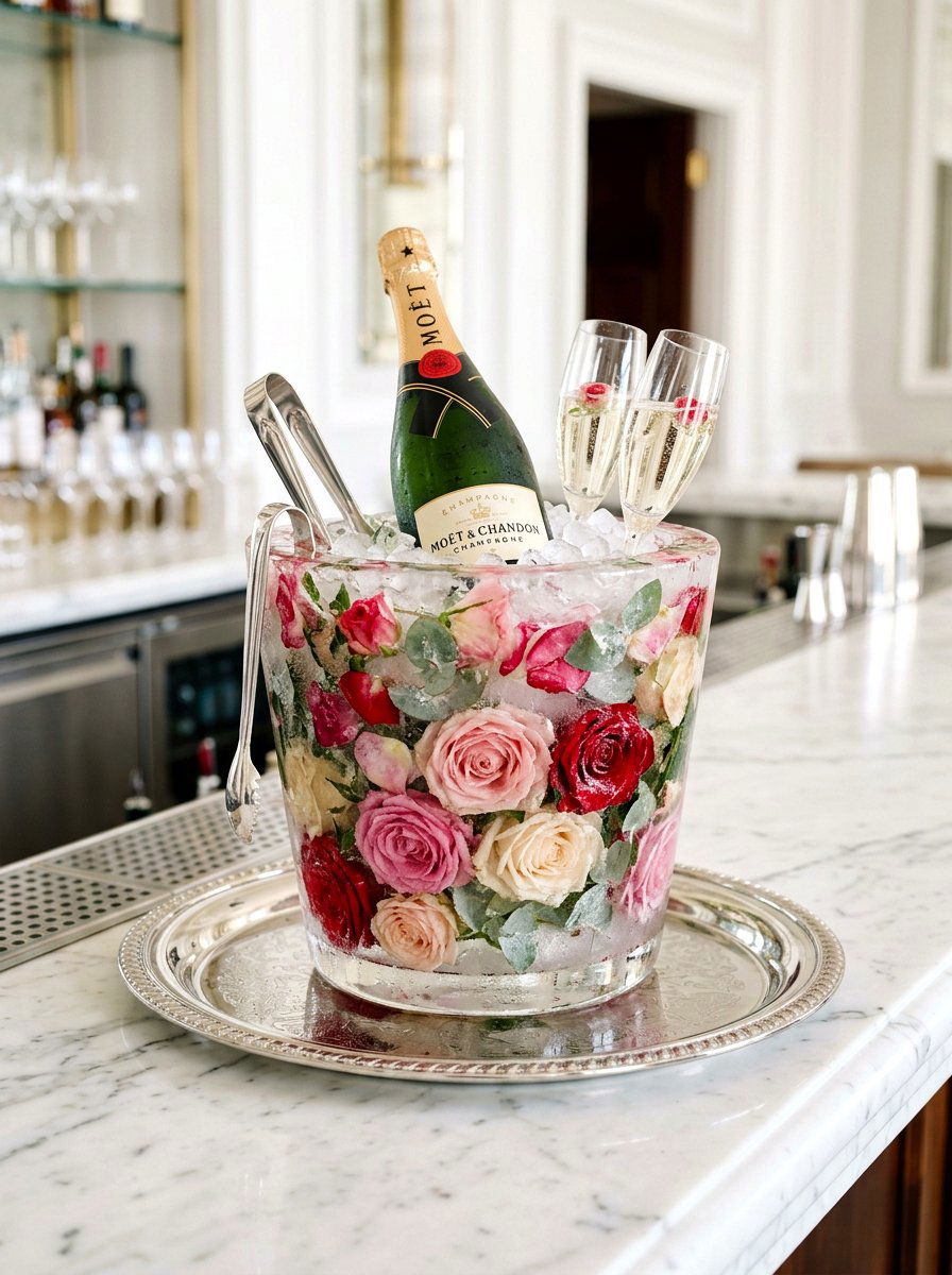 Floral ice bucket - 25 Spring Cocktail Party Decor Ideas