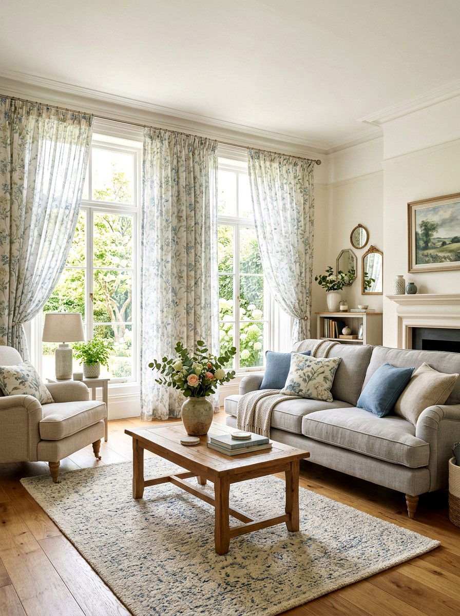 Floral motif curtains living room - 25 Spring Botanical Decor Ideas