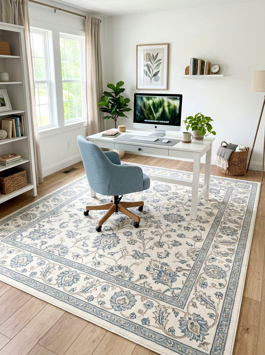 Floral pattern rug - 25 Spring Office Decor Ideas